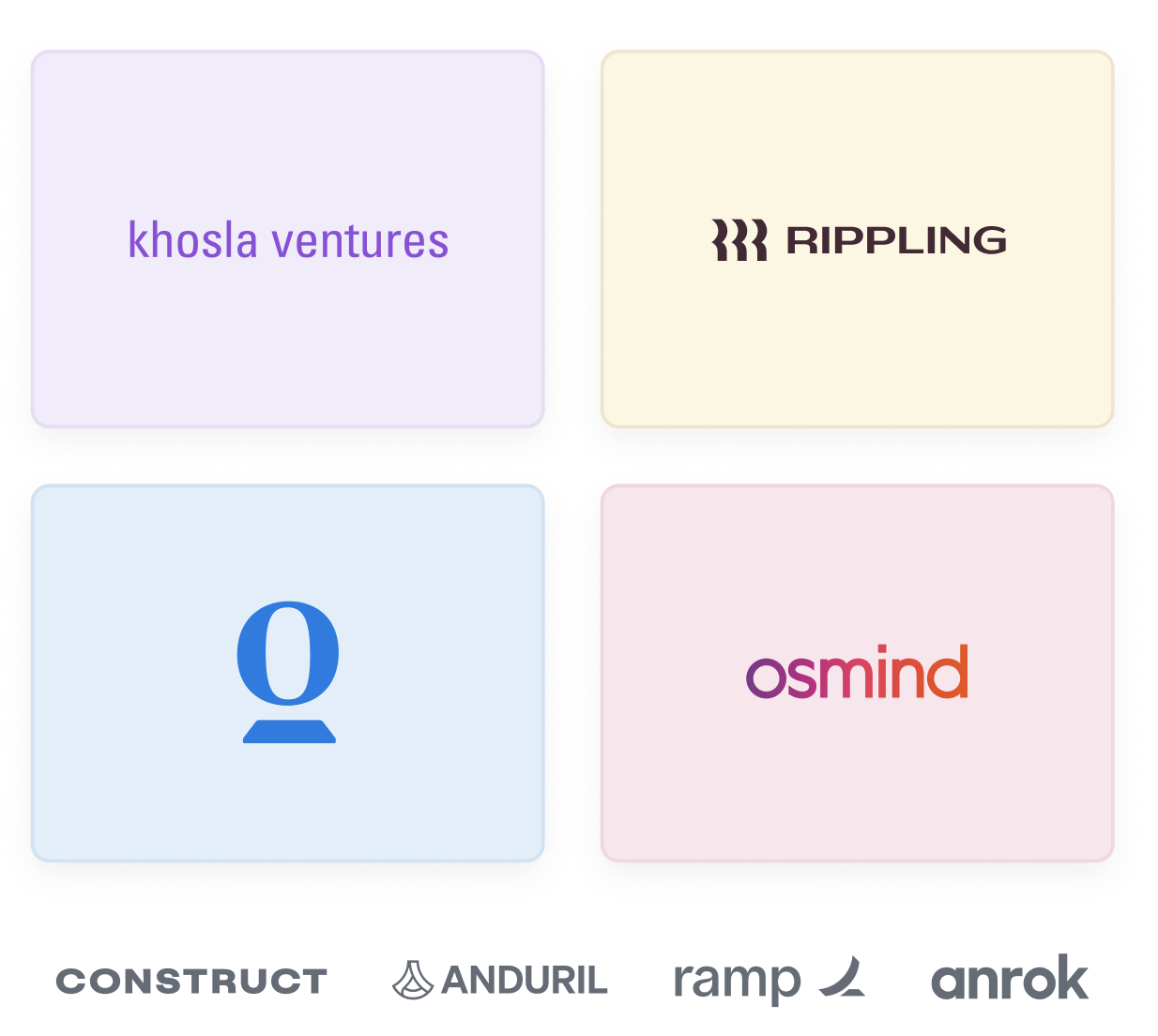 Images of the former companies of the founding team - Khosla Ventures, Osmind, Rippling, and Opendoor